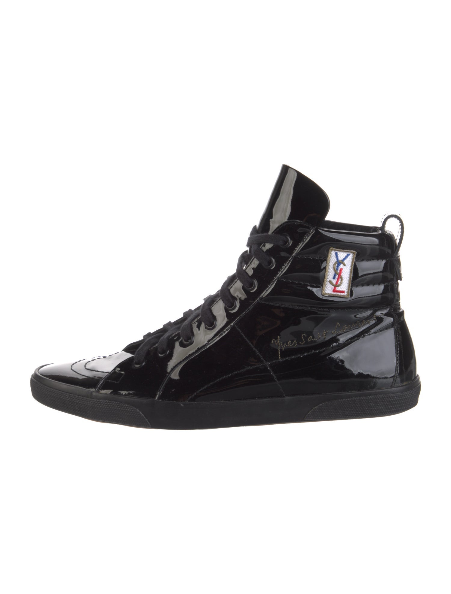 Yves Saint Laurent Patent Leather Embroidered Accent Sneakers