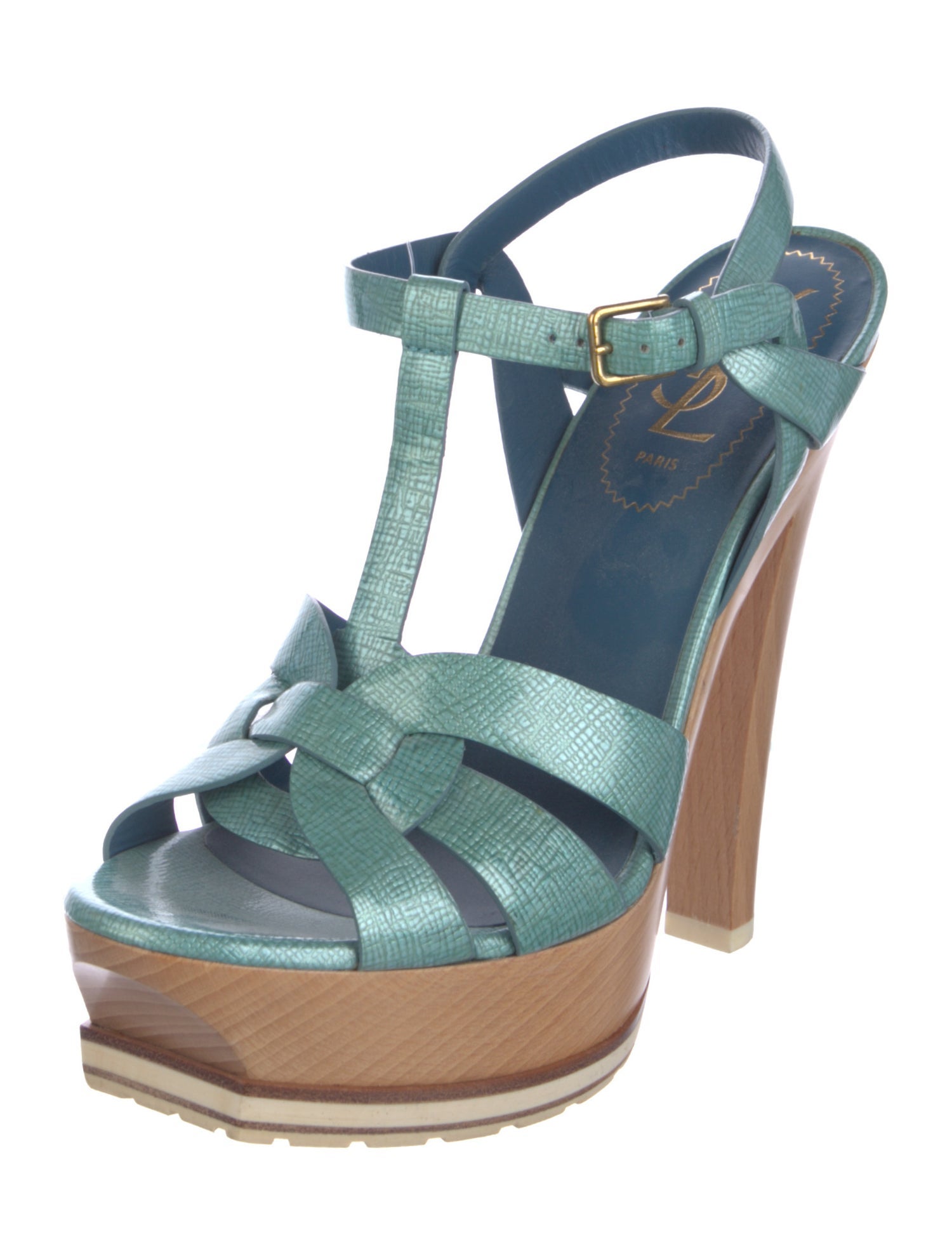Yves Saint Laurent Leather Cutout Accent T-Strap Sandals