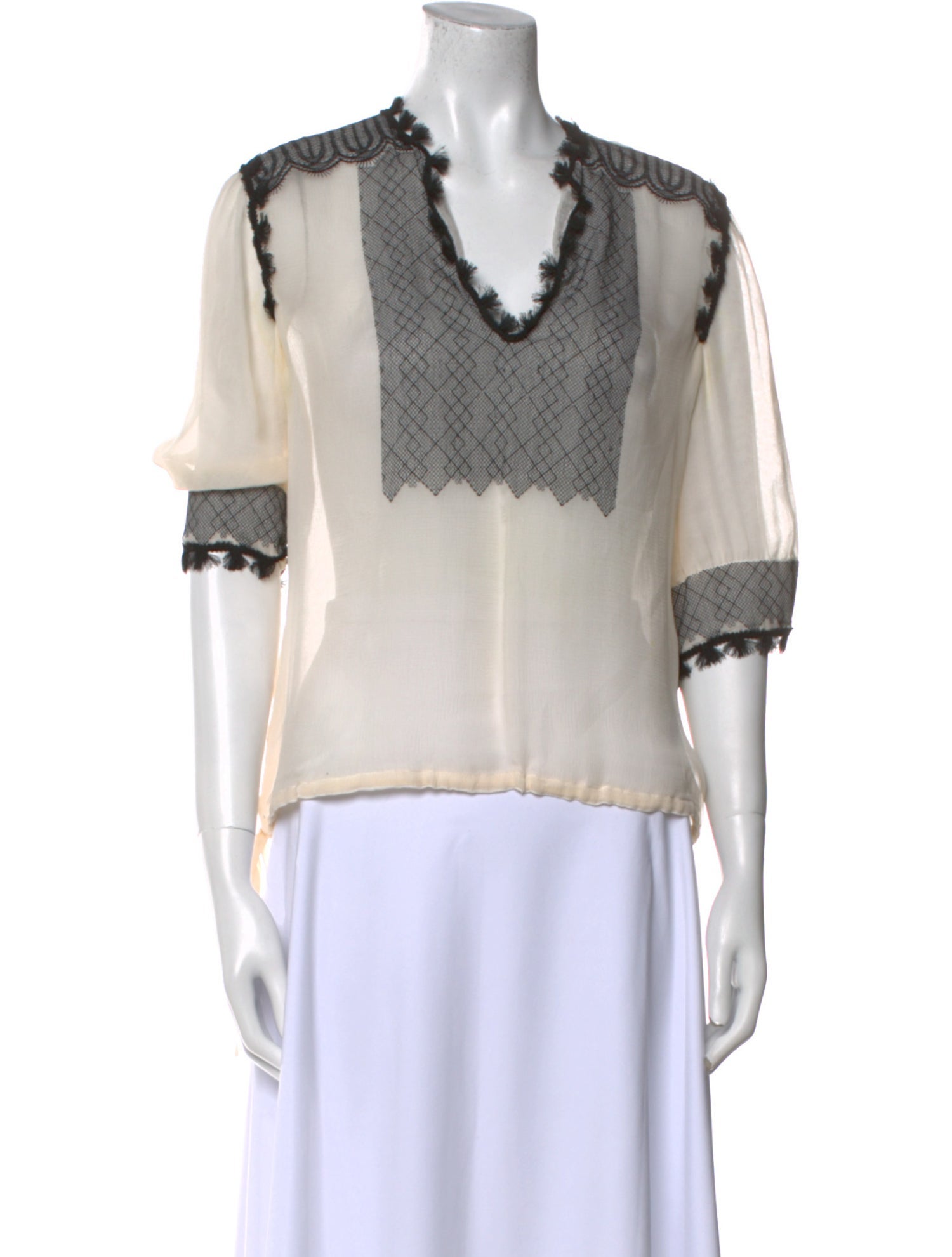 Yves Saint Laurent Printed V-Neck Blouse