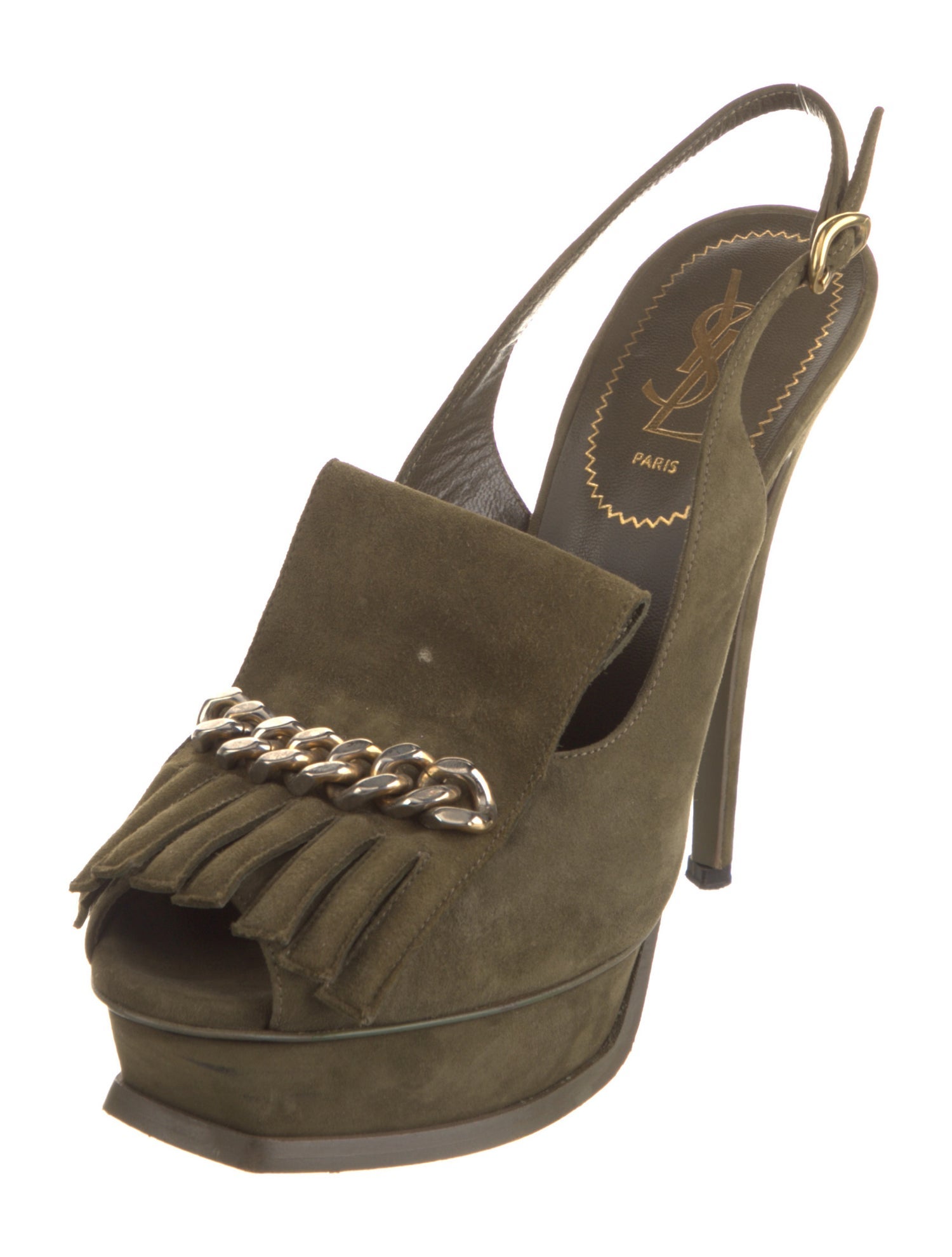 Yves Saint Laurent Chain-Link Accent Suede Slingback Pumps