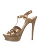 Yves Saint Laurent Patent Leather Cutout Accent T-Strap Sandals