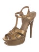 Yves Saint Laurent Patent Leather Cutout Accent T-Strap Sandals