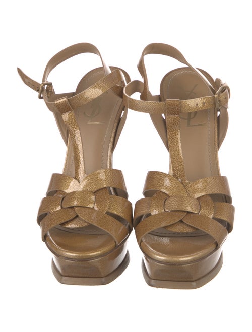 Yves Saint Laurent Patent Leather Cutout Accent T-Strap Sandals