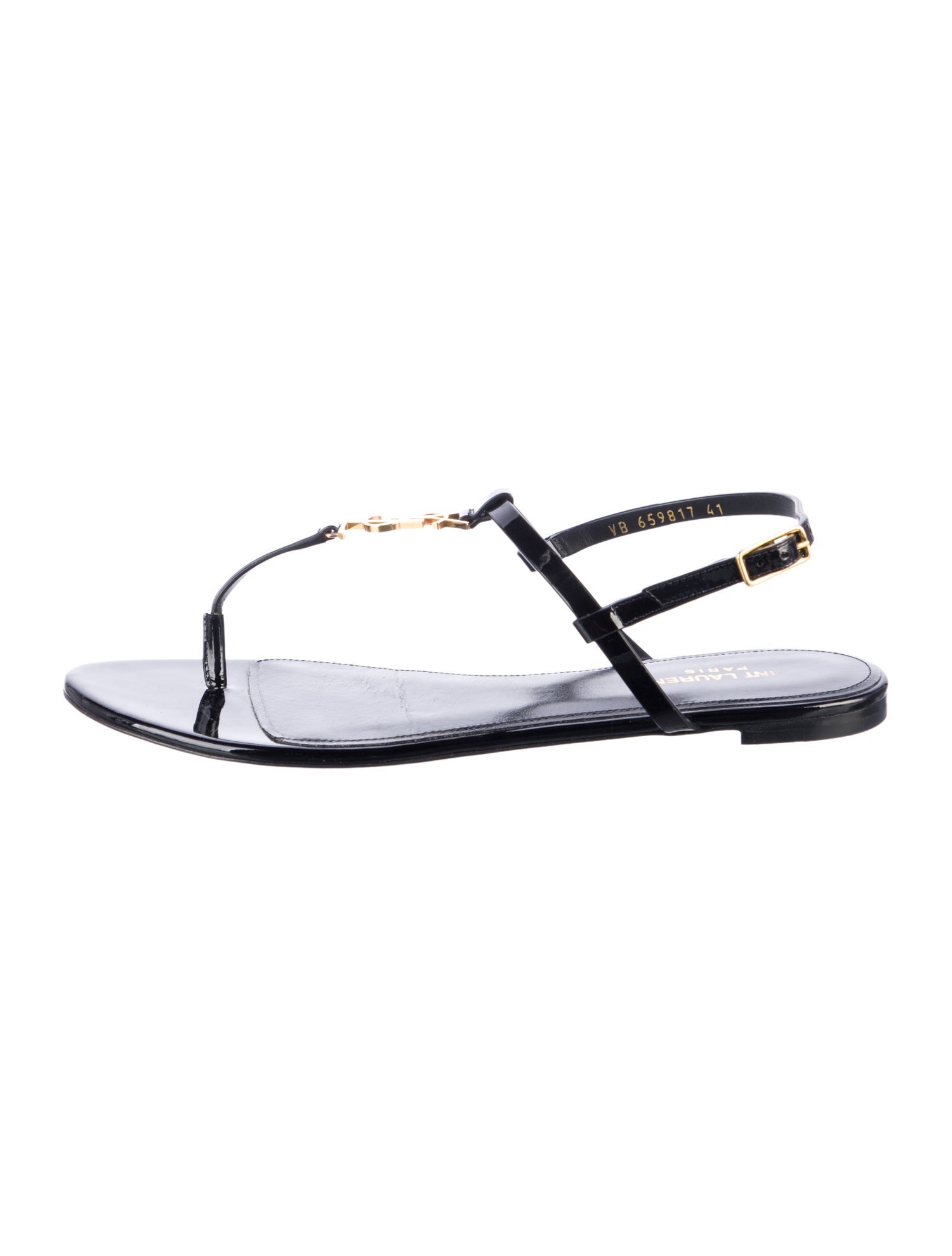 Saint Laurent Patent Leather T-Strap Sandals