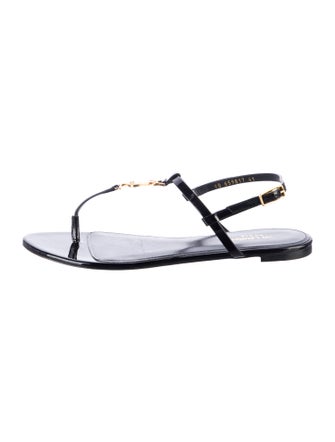 Saint Laurent Patent Leather T-Strap Sandals