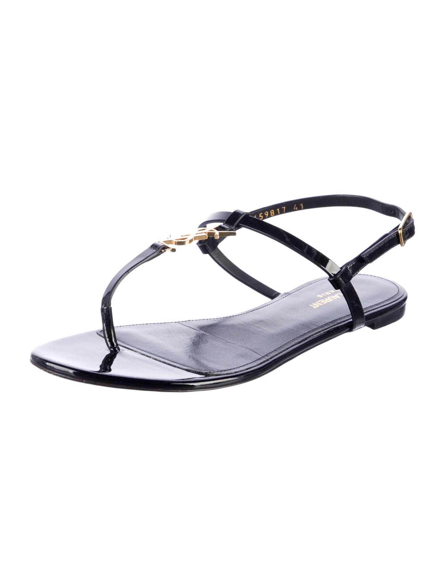 Saint Laurent Patent Leather T-Strap Sandals
