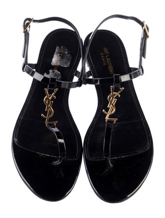Saint Laurent Patent Leather T-Strap Sandals