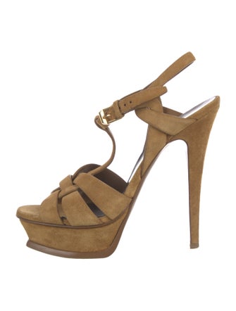 Yves Saint Laurent Suede Cutout Accent T-Strap Pumps