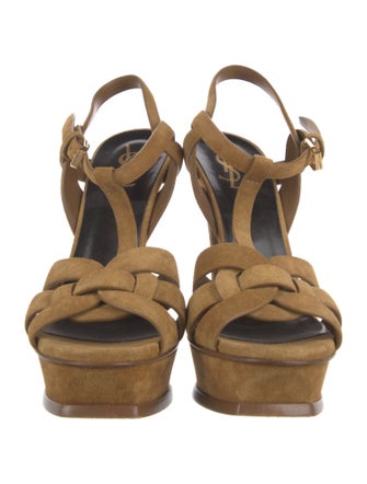 Yves Saint Laurent Suede Cutout Accent T-Strap Pumps