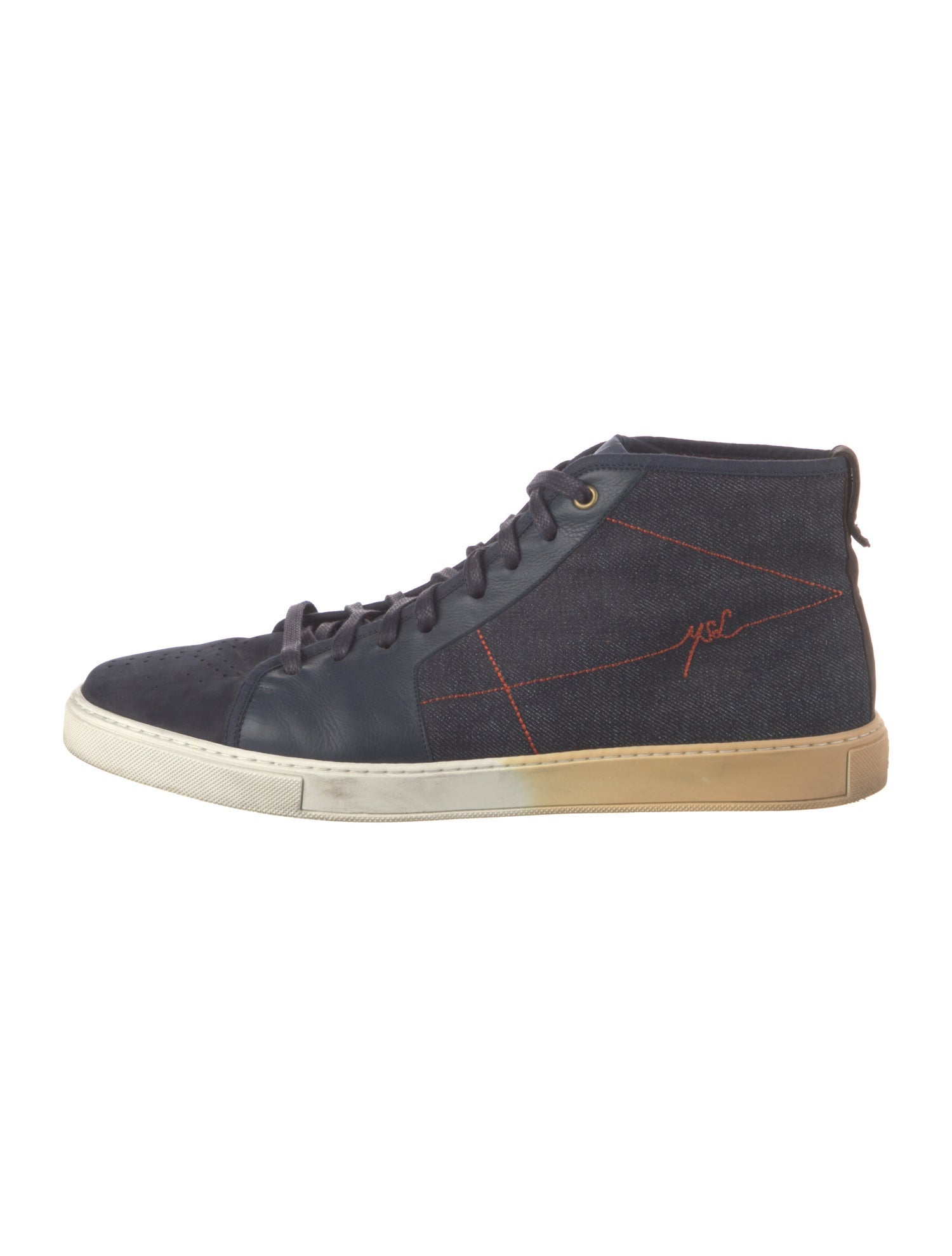 Yves Saint Laurent Denim Leather Trim Embellishment Sneakers