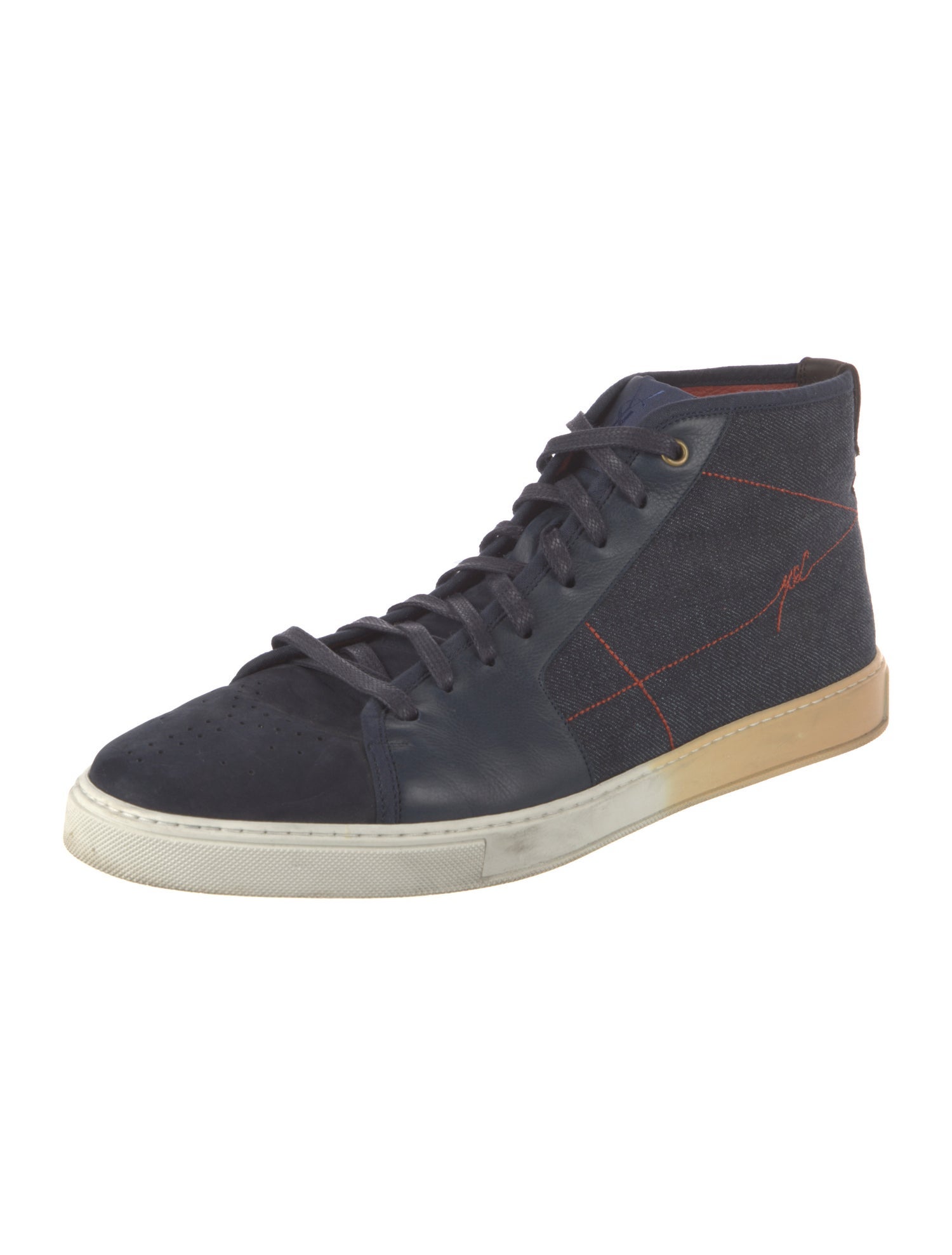 Yves Saint Laurent Denim Leather Trim Embellishment Sneakers