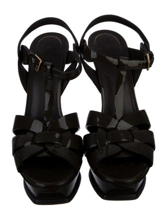 Yves Saint Laurent Rive Gauche Tribute Patent Leather T-Strap Sandals