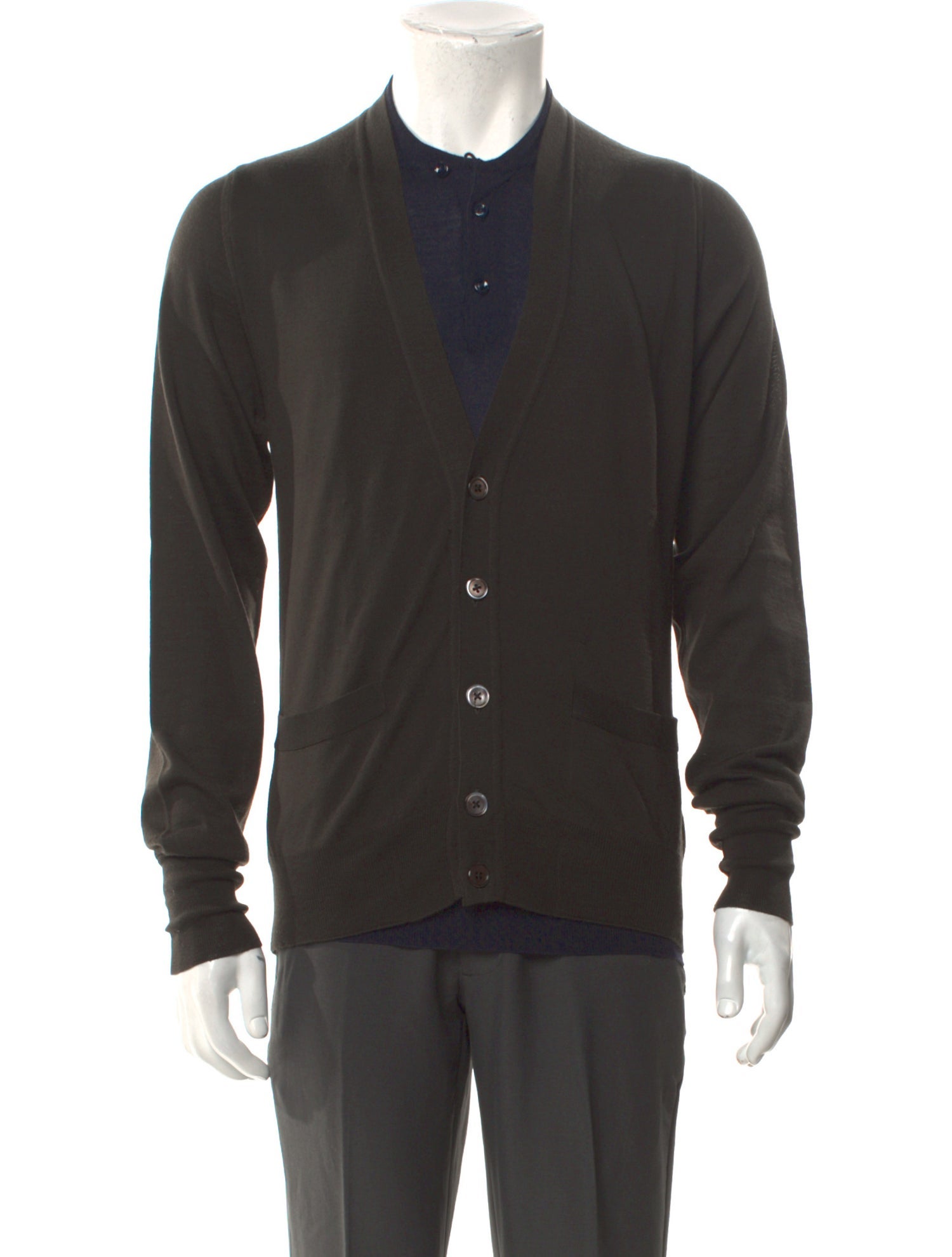 Yves Saint Laurent Virgin Wool Mock Neck Cardigan