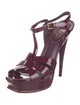Yves Saint Laurent Patent Leather Cutout Accent T-Strap Sandals