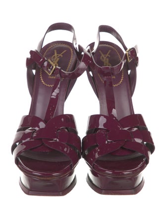 Yves Saint Laurent Patent Leather Cutout Accent T-Strap Sandals