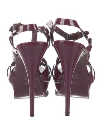 Yves Saint Laurent Patent Leather Cutout Accent T-Strap Sandals