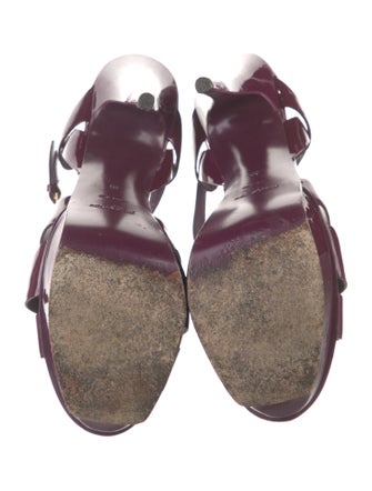 Yves Saint Laurent Patent Leather Cutout Accent T-Strap Sandals