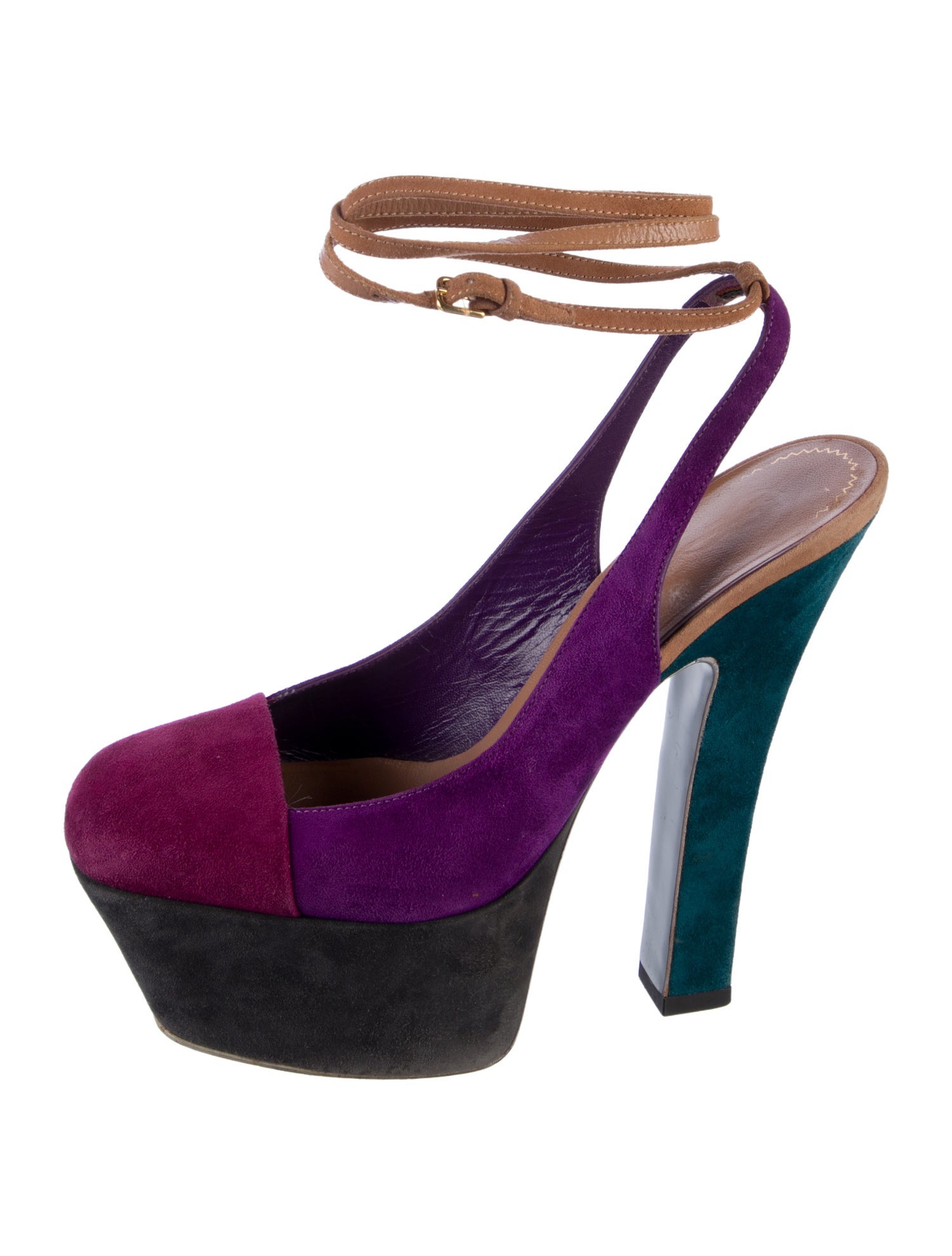 Yves Saint Laurent Suede Colorblock Pattern Slingback Pumps
