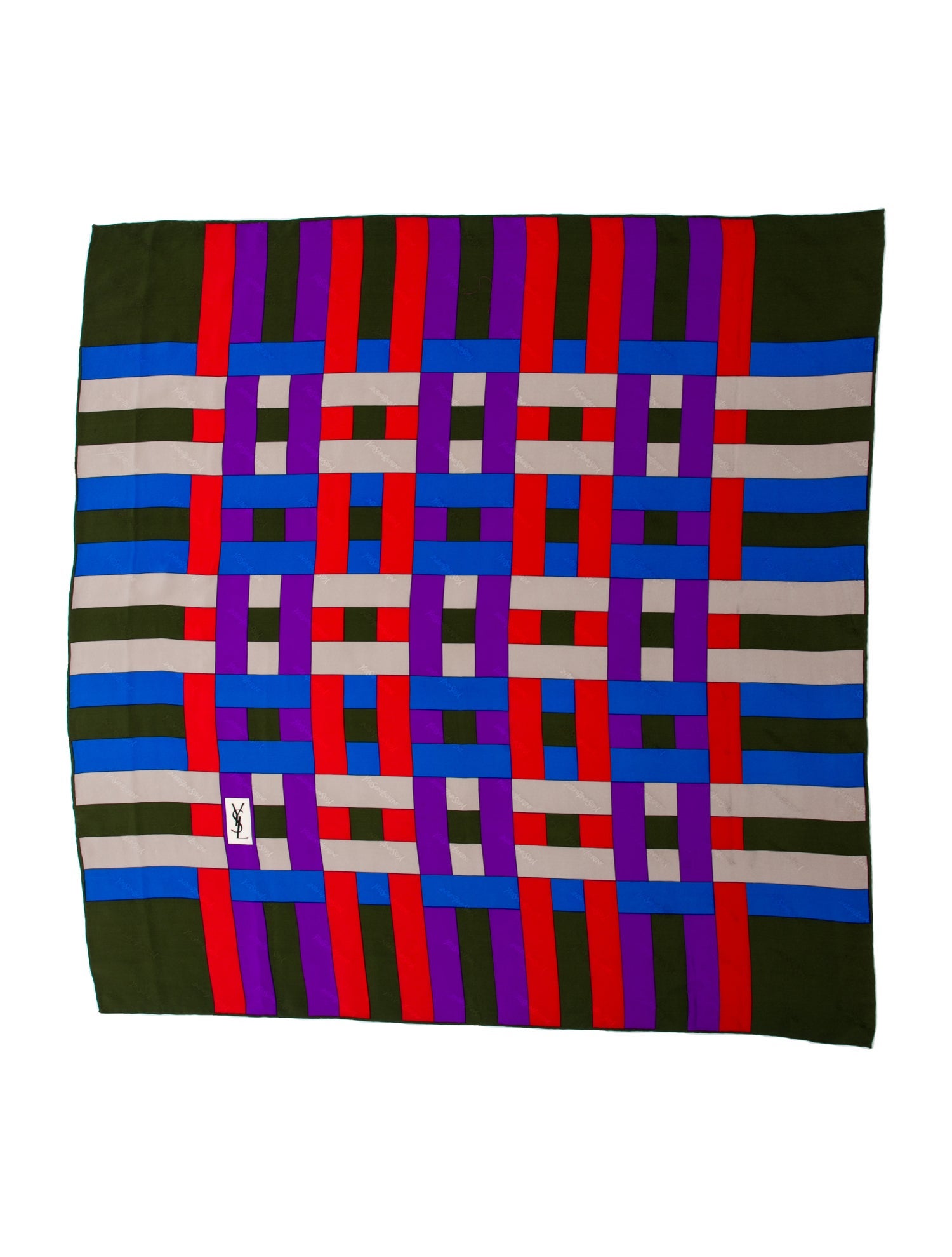 Yves Saint Laurent Silk Plaid Print Scarf