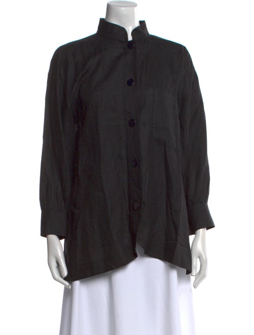Yves Saint Laurent Silk Mock Neck Button-Up Top