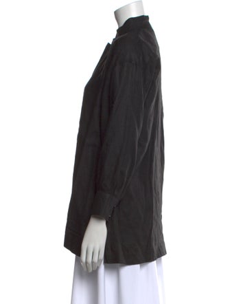 Yves Saint Laurent Silk Mock Neck Button-Up Top