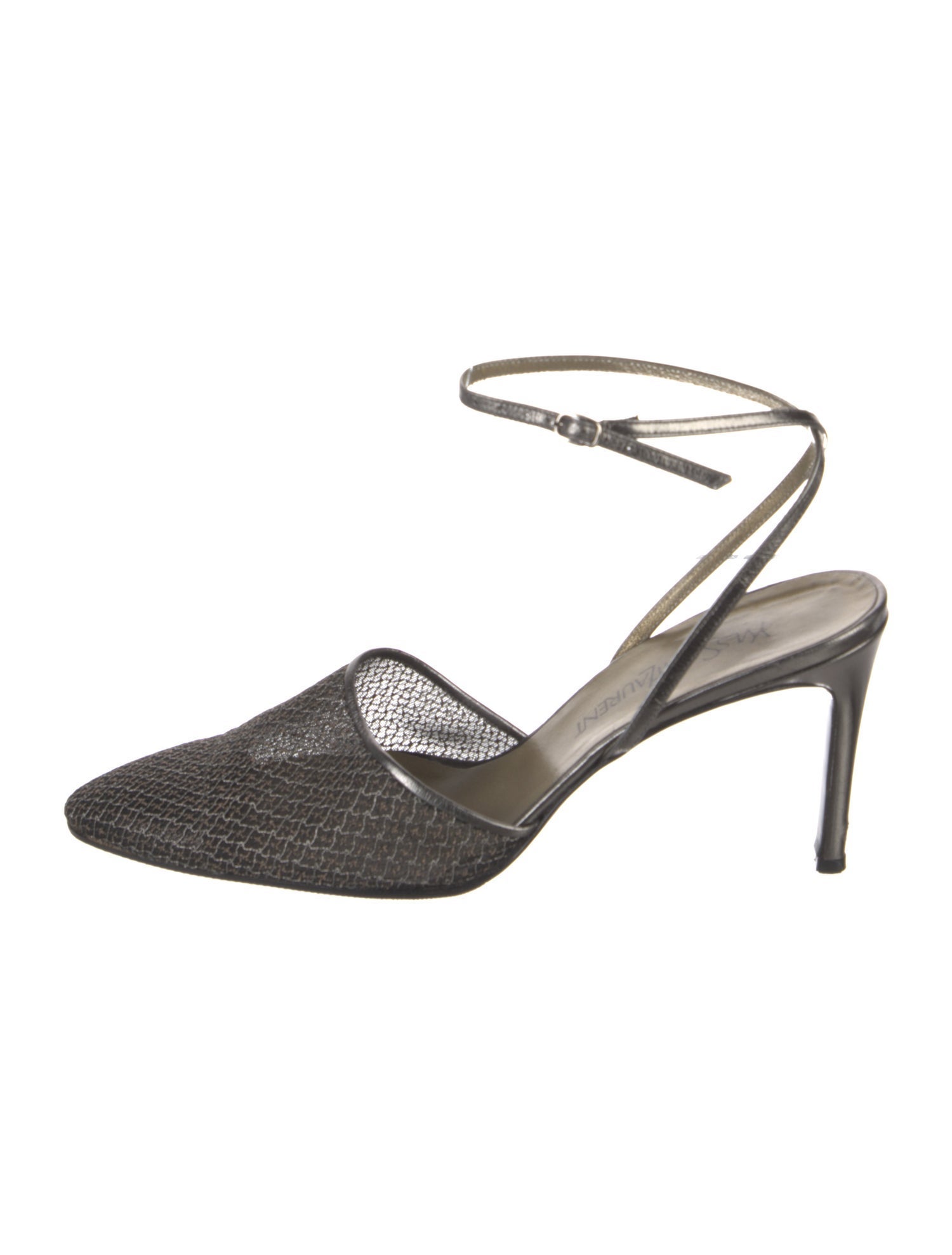 Yves Saint Laurent Mesh Leather Trim Embellishment Slingback Pumps
