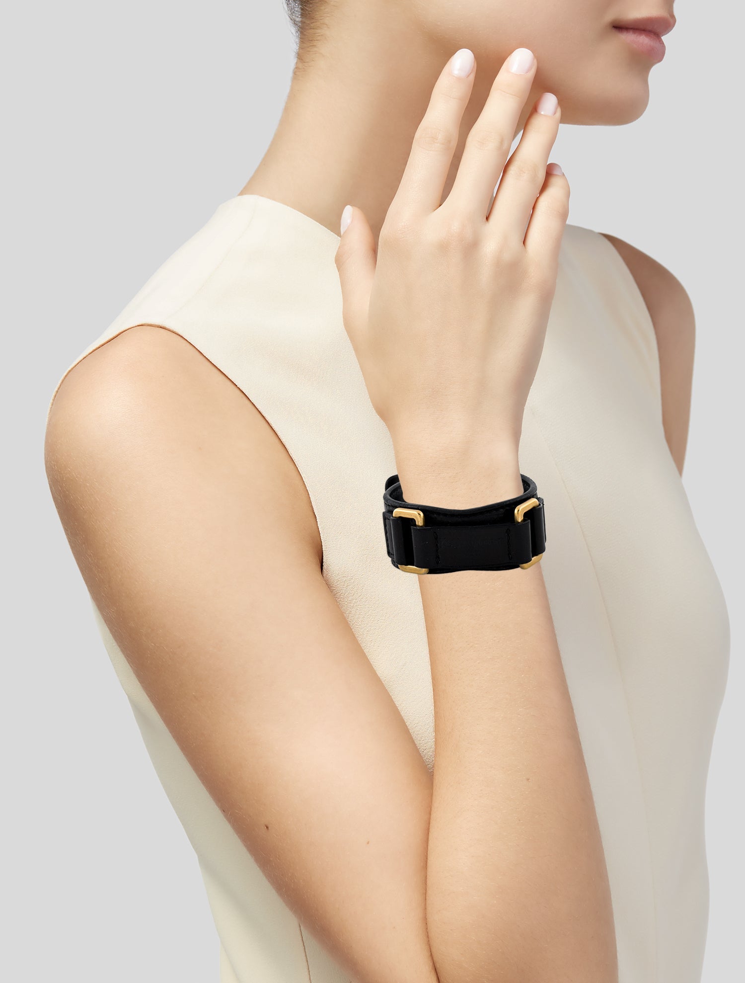Yves Saint Laurent Leather Buckle Wrap Bracelet
