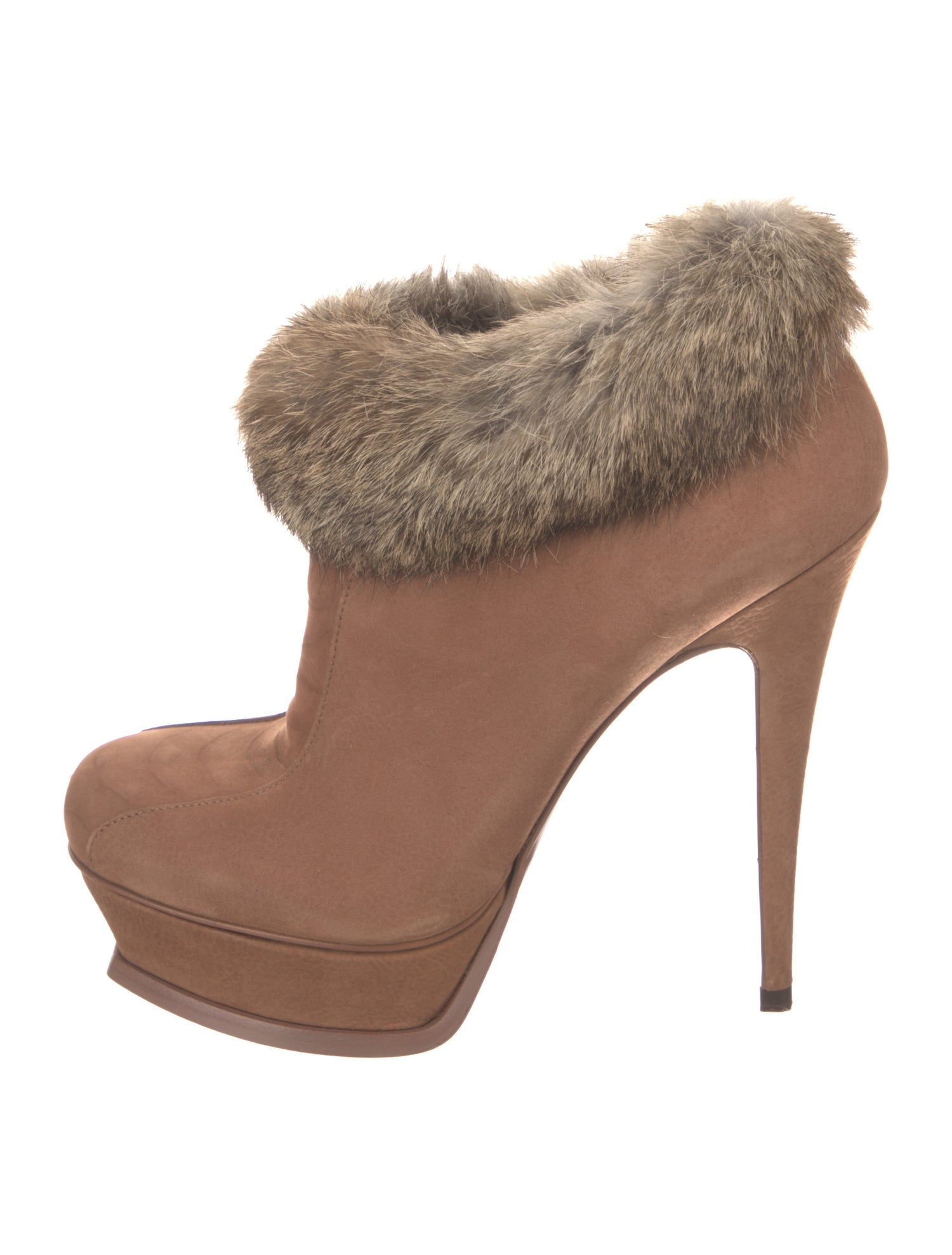 Yves Saint Laurent Suede Fur Trim Lace-Up Boots