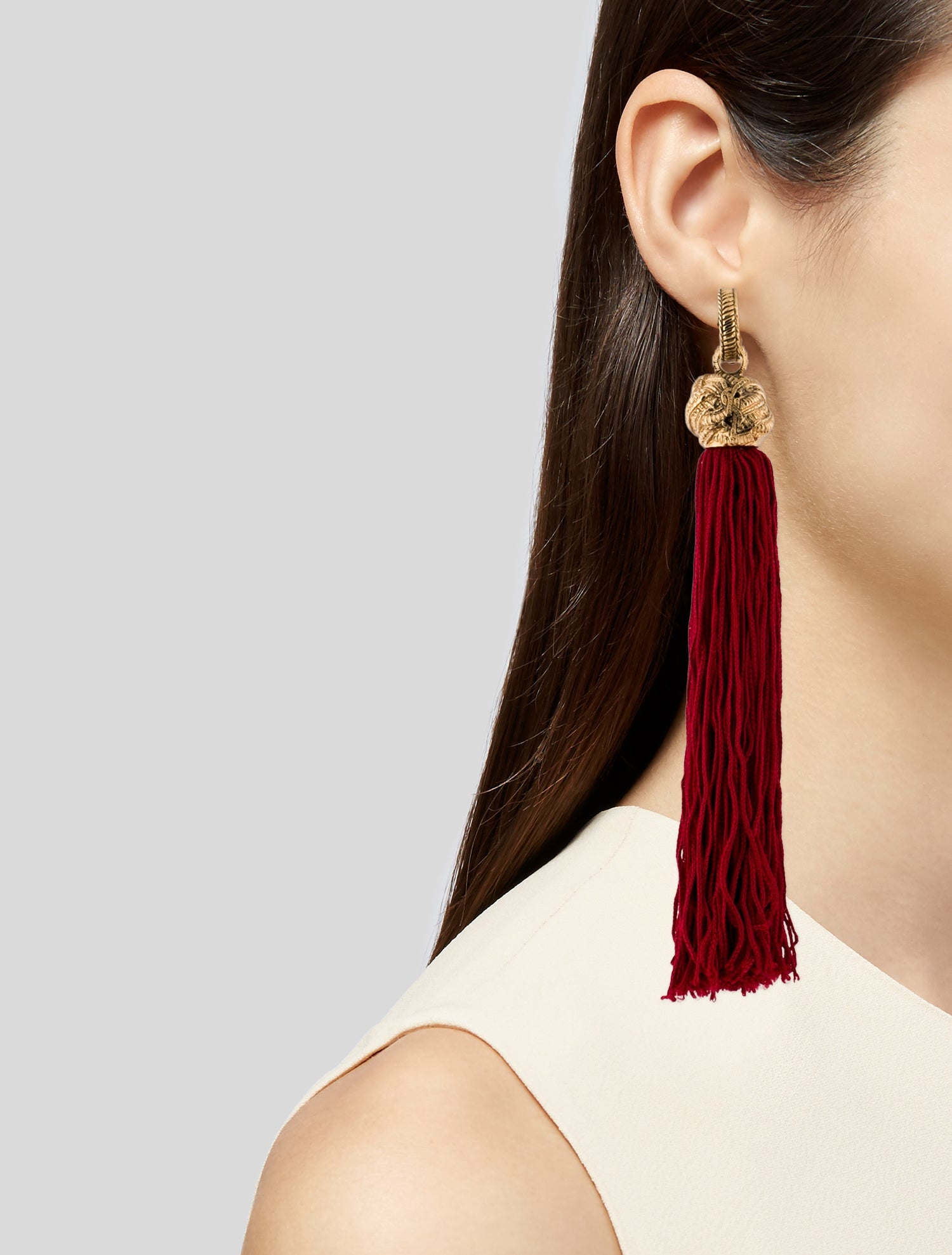 Yves Saint Laurent 'Logo' Tassel Clip-On Drop Earrings