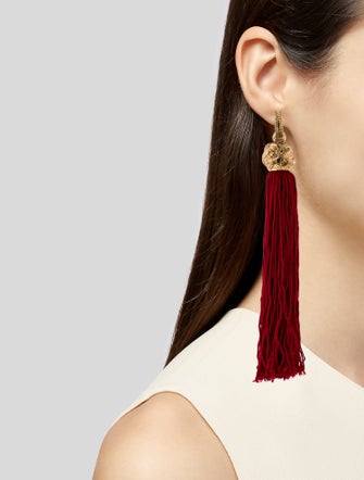 Yves Saint Laurent 'Logo' Tassel Clip-On Drop Earrings