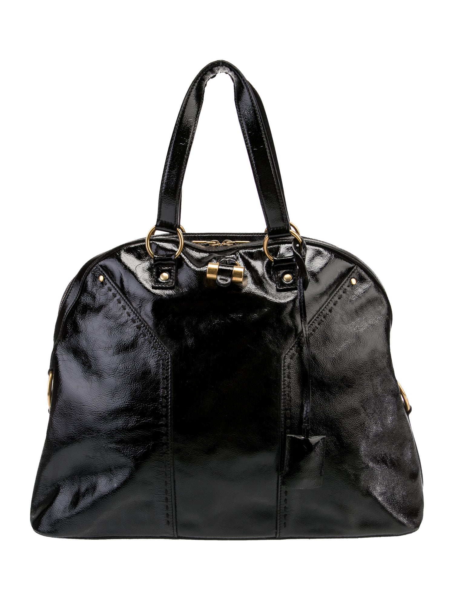 Yves Saint Laurent Rive Gauche Patent Leather Muse Dome Bag Large Vintage