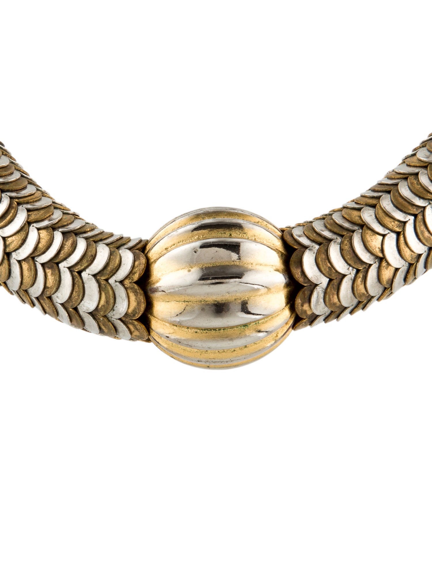 Yves Saint Laurent Vintage Two-Tone Scallop Link Collar Necklace
