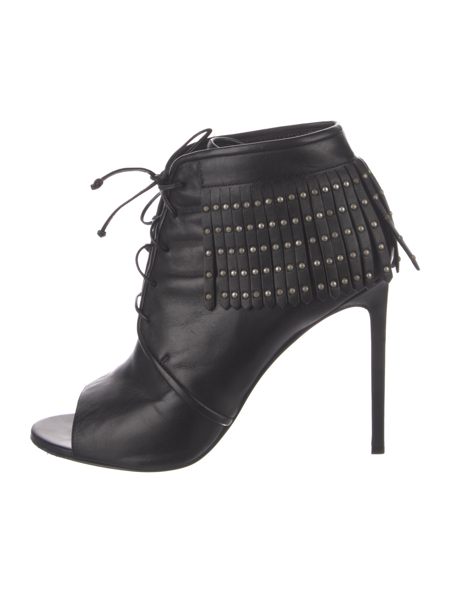 Yves Saint Laurent Leather Studded Accents Lace-Up Boots