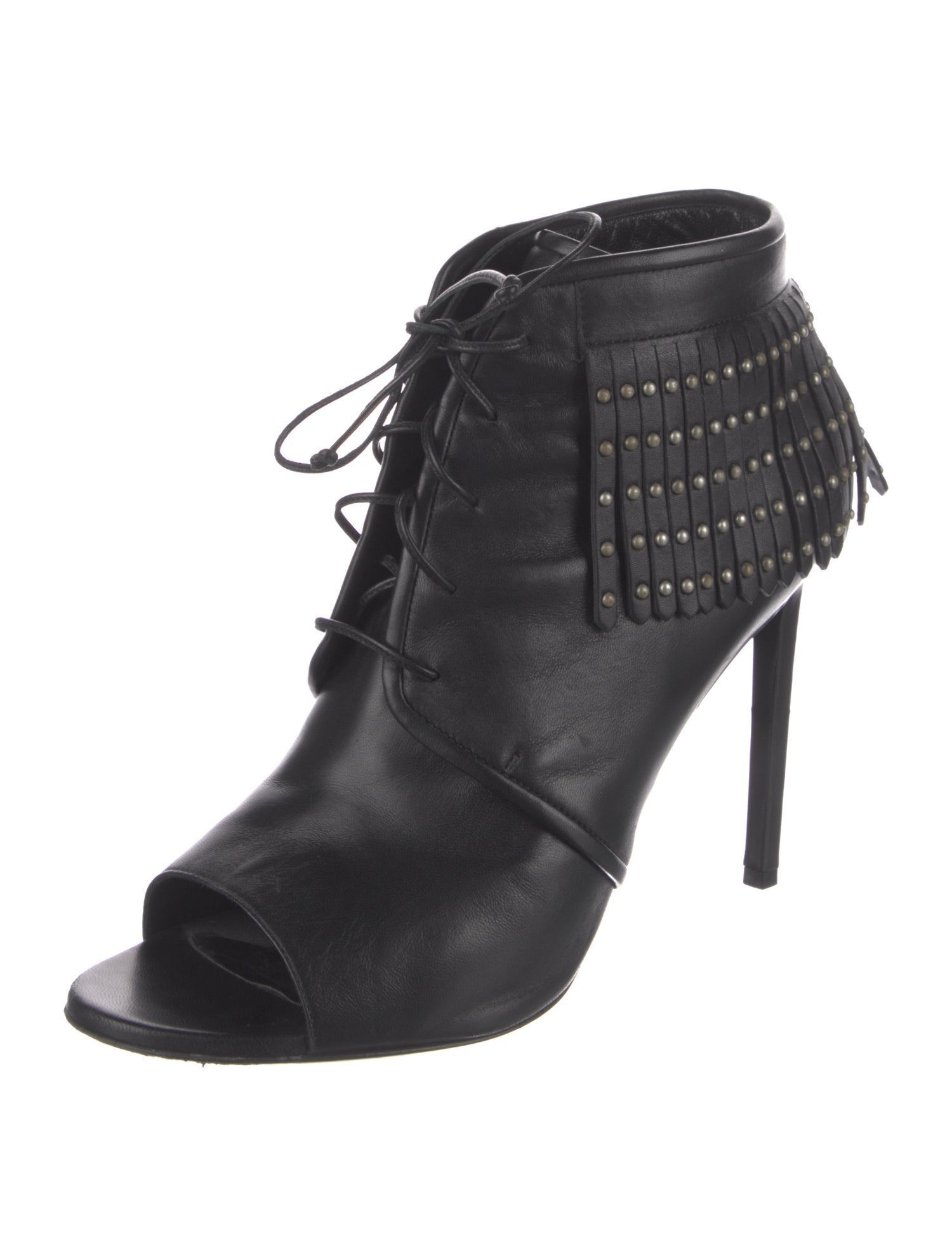 Yves Saint Laurent Leather Studded Accents Lace-Up Boots