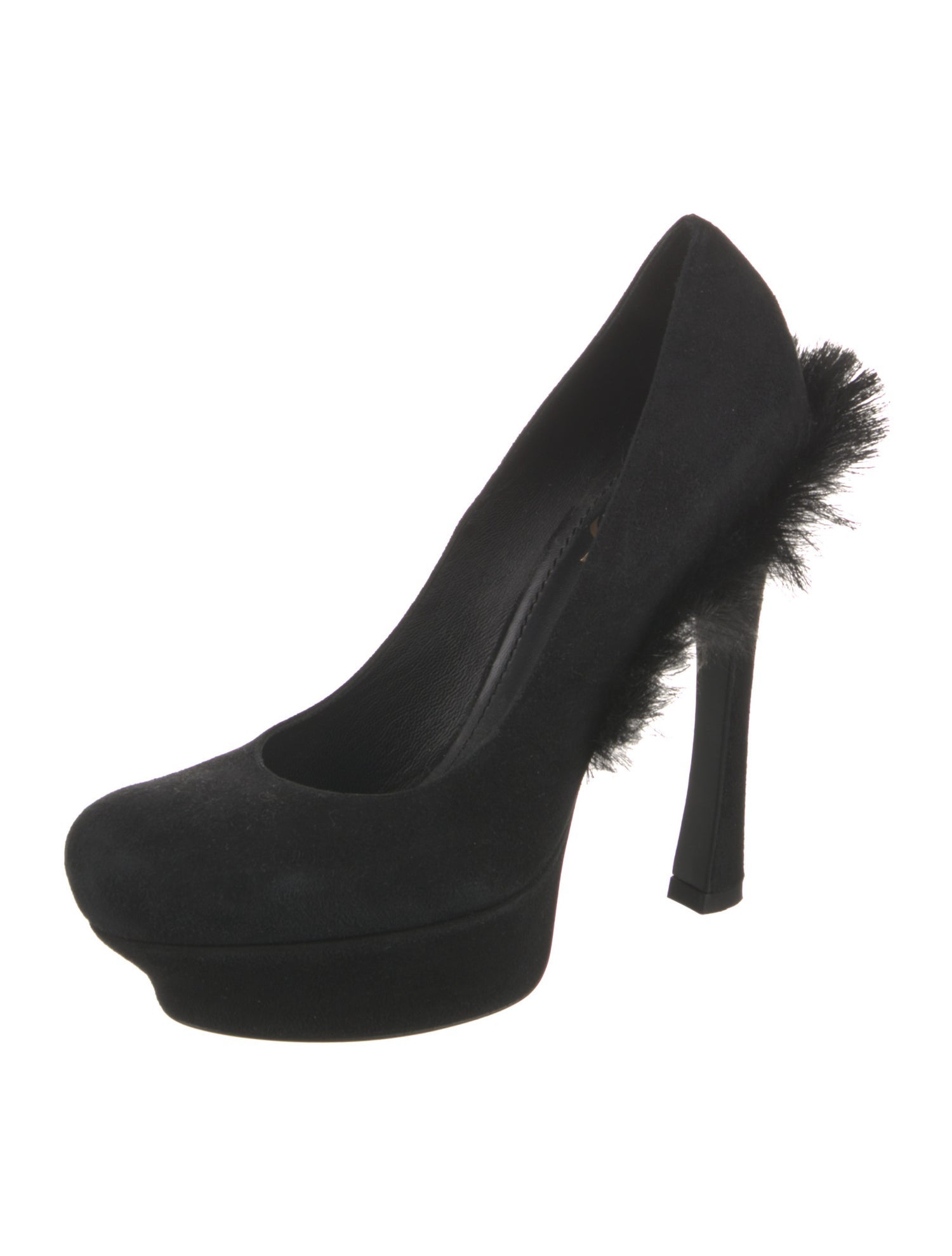 Yves Saint Laurent Suede Faux Fur Trim Pumps