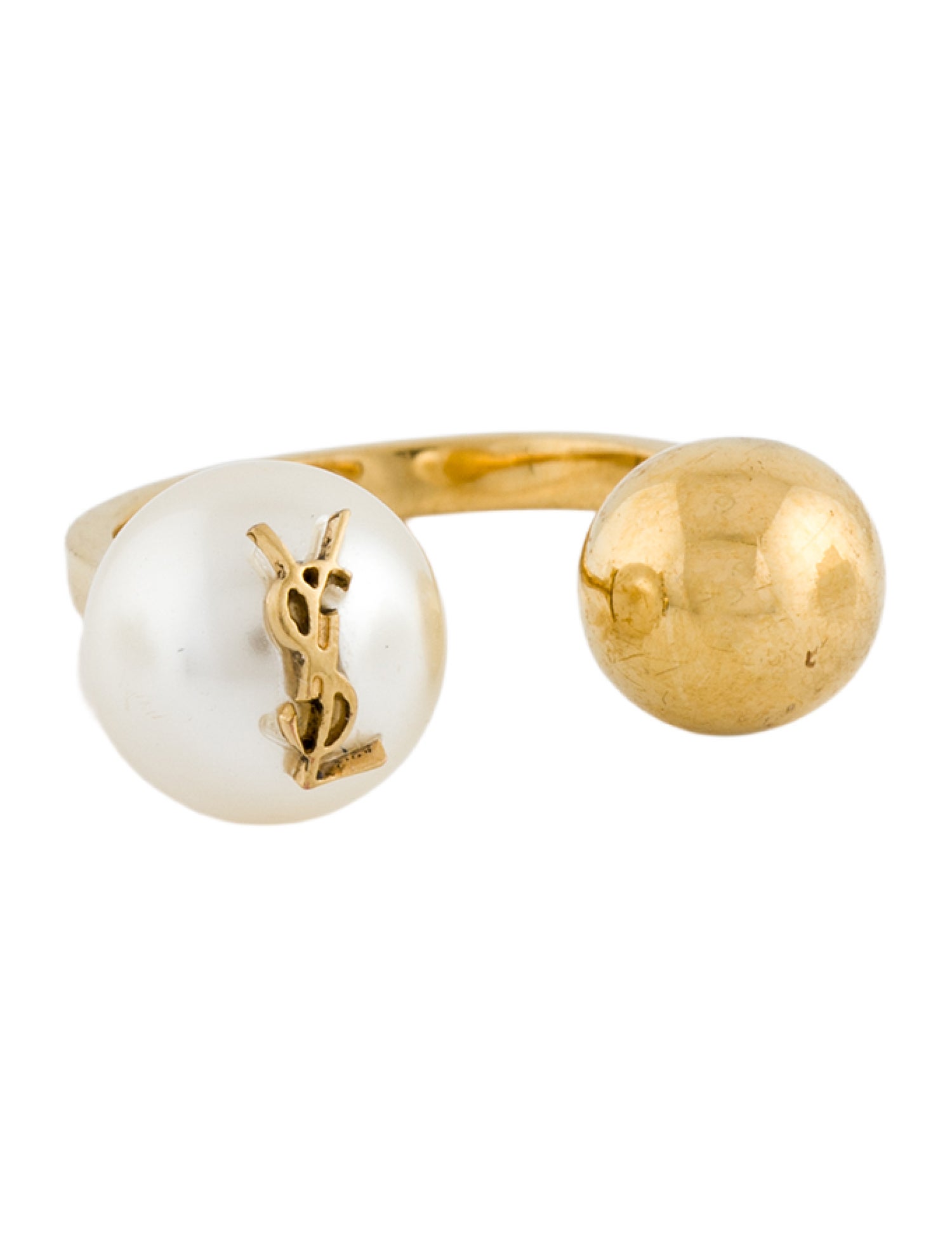 Yves Saint Laurent Faux Pearl & Ball Cassandre Cocktail Ring