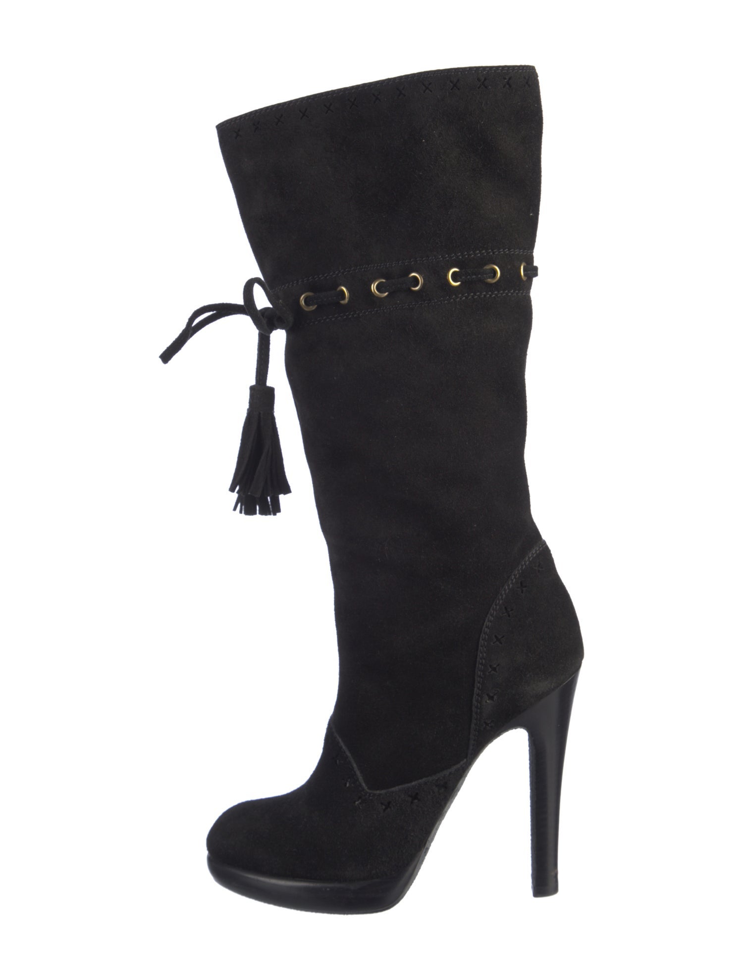 Yves Saint Laurent Suede Tassel Accents Lace-Up Boots