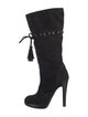 Yves Saint Laurent Suede Tassel Accents Lace-Up Boots
