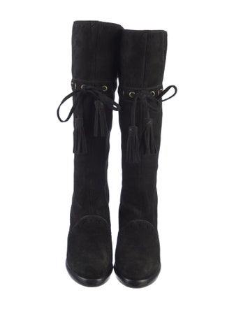 Yves Saint Laurent Suede Tassel Accents Lace-Up Boots