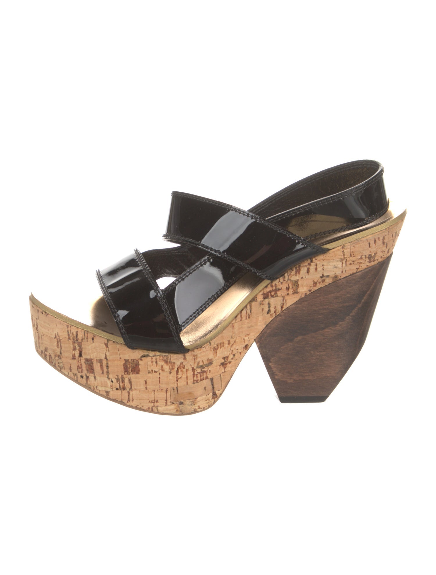 Yves Saint Laurent Patent Leather Colorblock Pattern Slingback Sandals