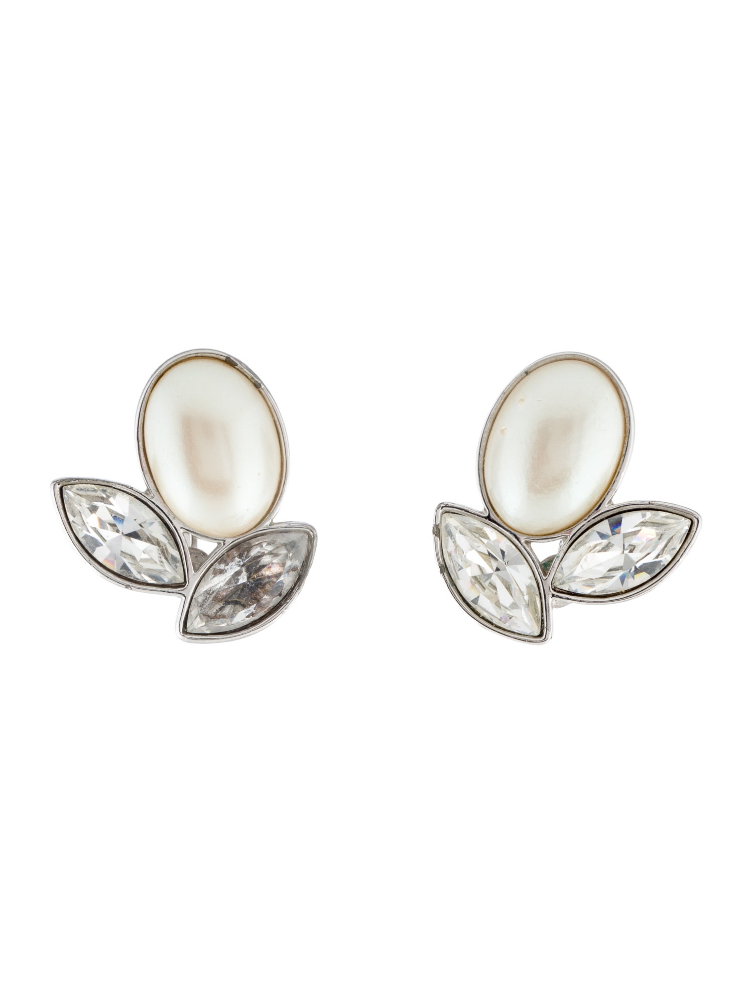 Yves Saint Laurent Vintage Faux Pearl & Crystal Clip-On Earrings