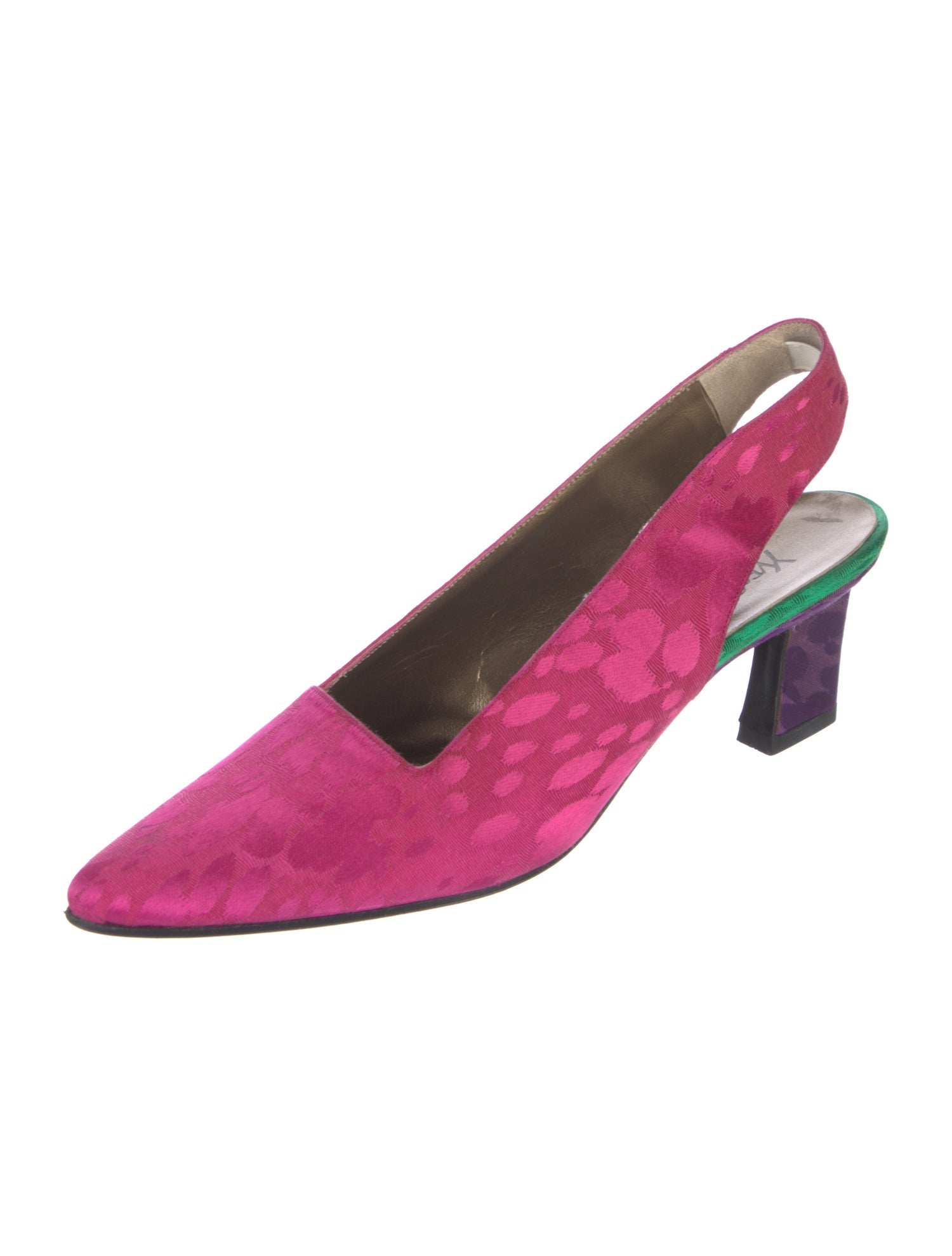 Yves Saint Laurent Satin Colorblock Pattern Slingback Pumps