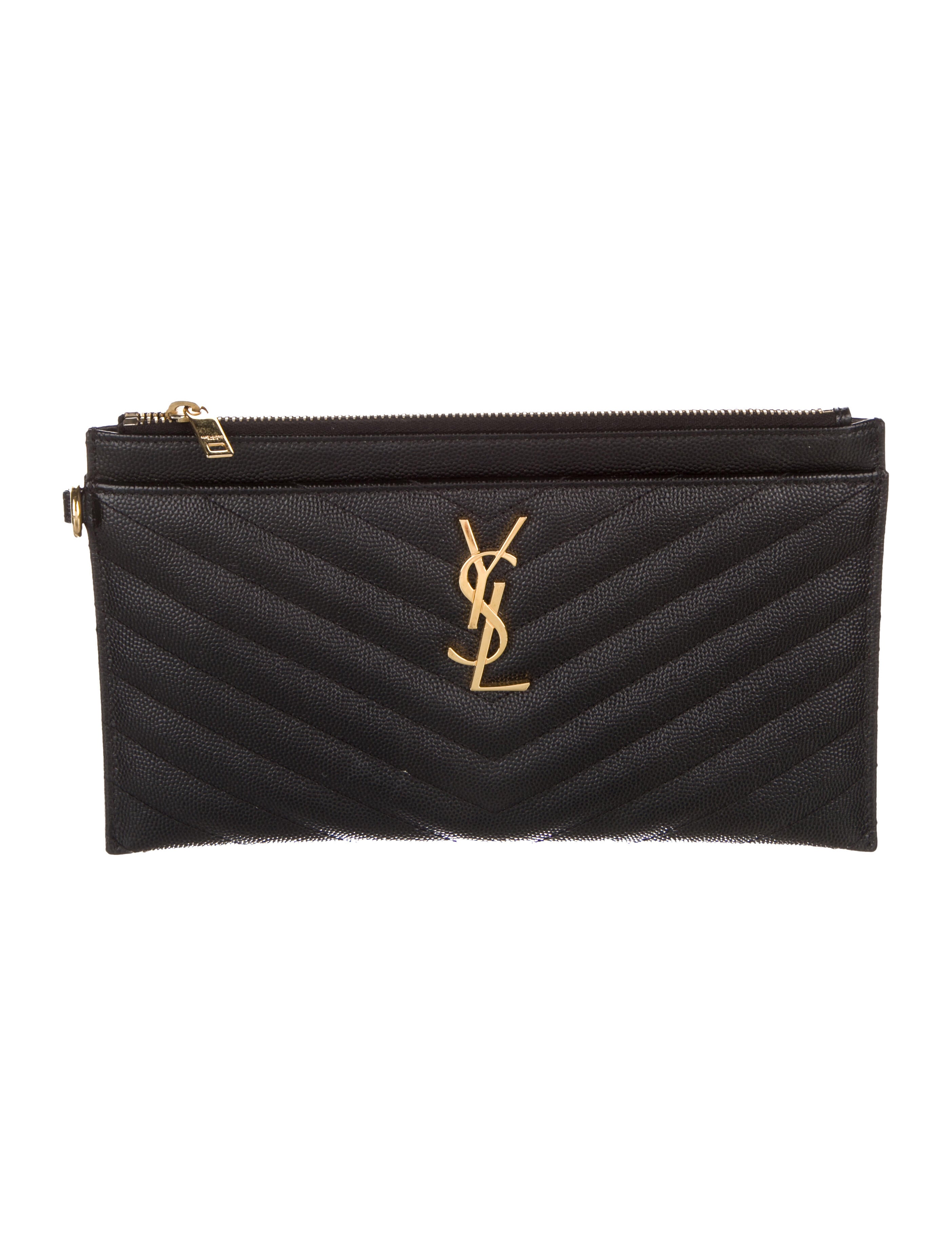 Saint Laurent 2019 Grain de Poudre Matelassé Monogram Bill Pouch Wallet Leather Wallet
