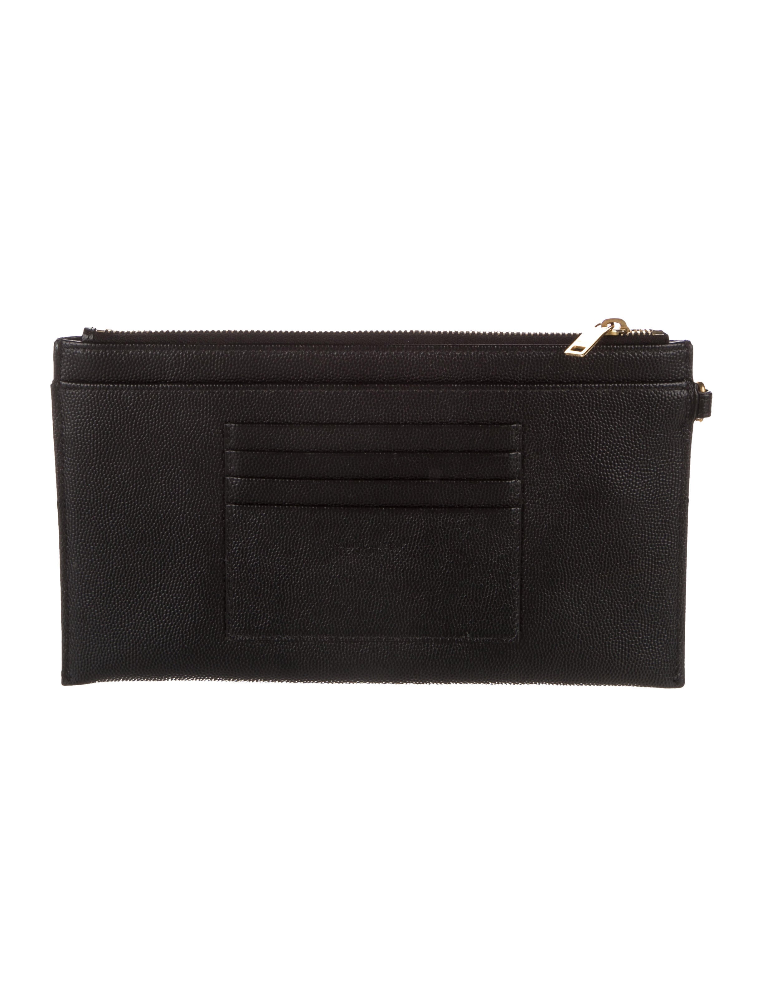 Saint Laurent 2019 Grain de Poudre Matelassé Monogram Bill Pouch Wallet Leather Wallet