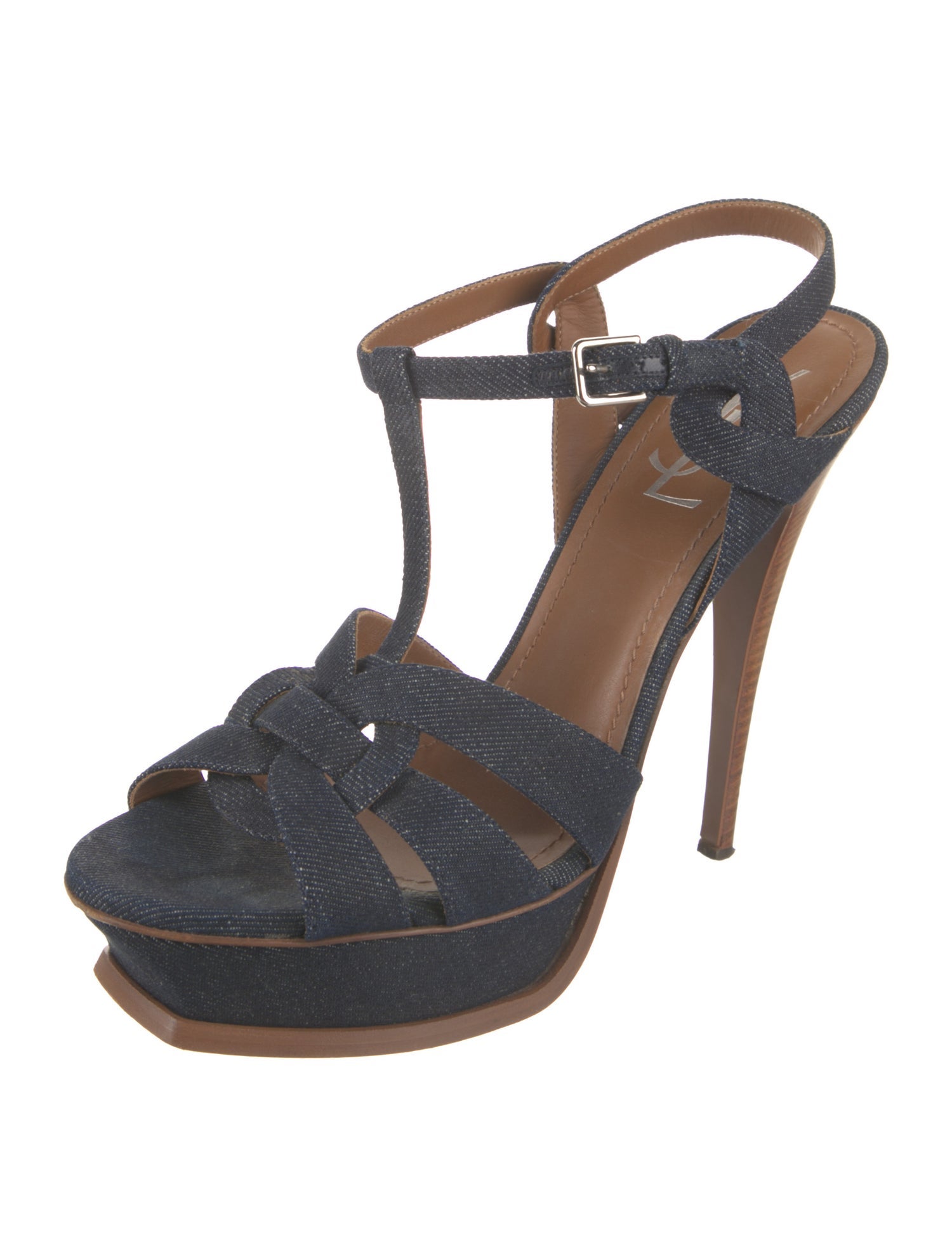 Yves Saint Laurent Denim T-Strap Sandals