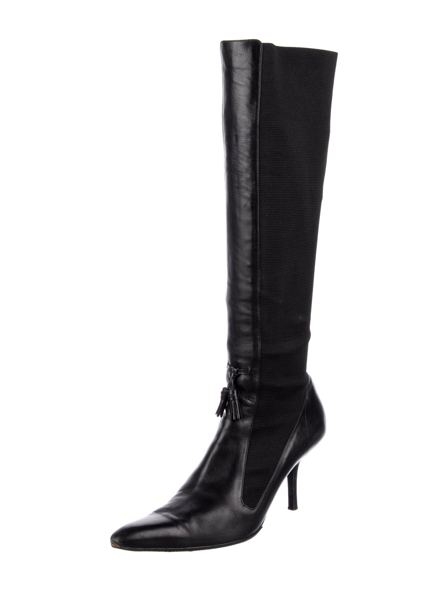Yves Saint Laurent Leather Tassel Accents Sock Boots