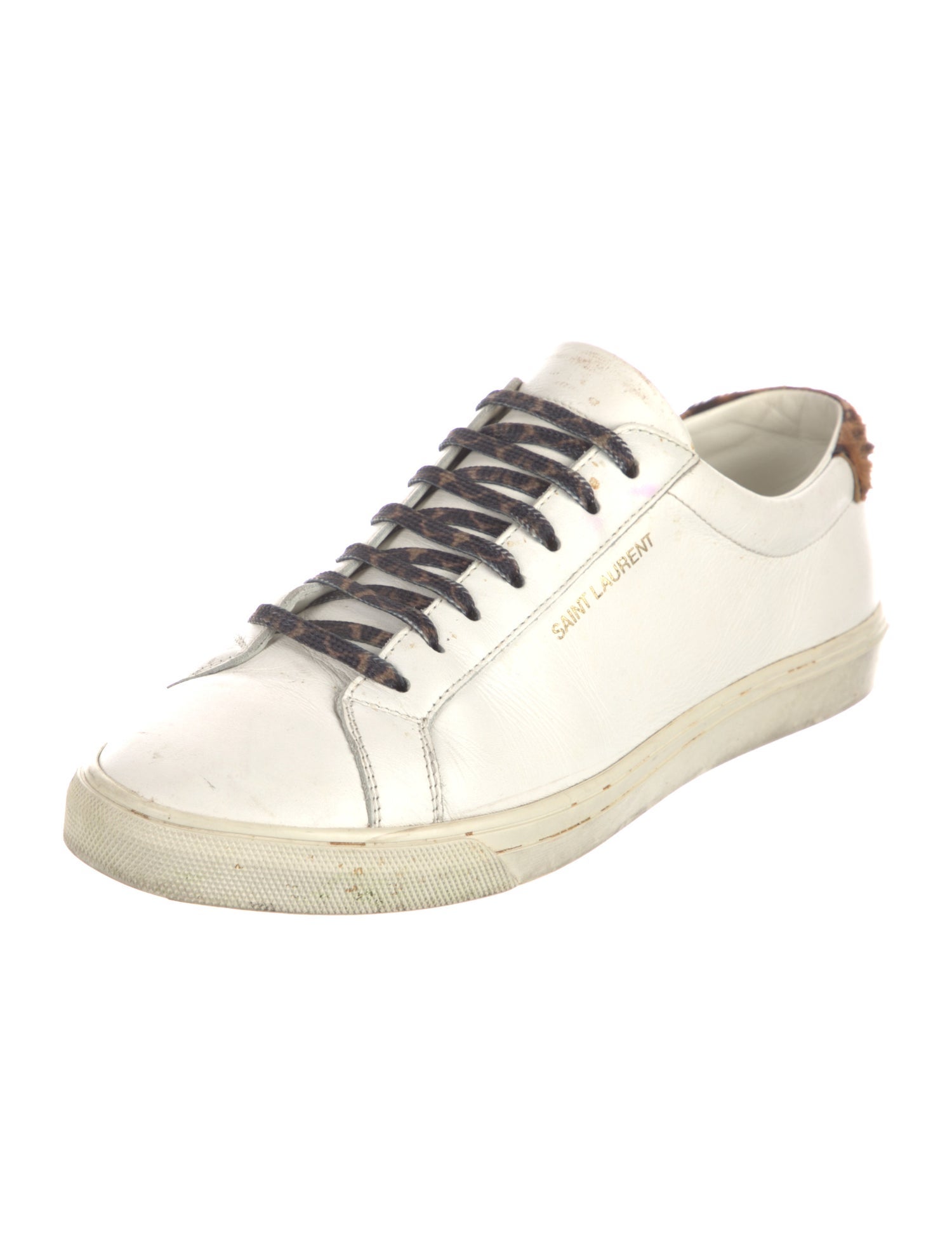 Yves Saint Laurent Leather Fur Trim Sneakers