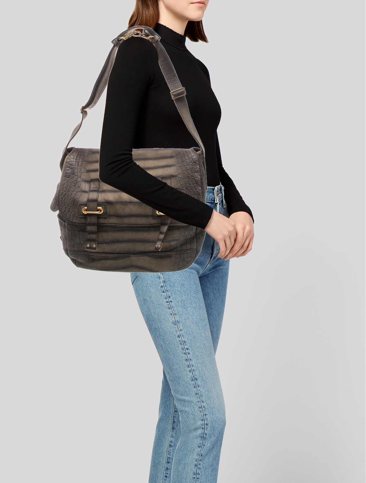 Yves Saint Laurent Embossed Leather Messenger Bag