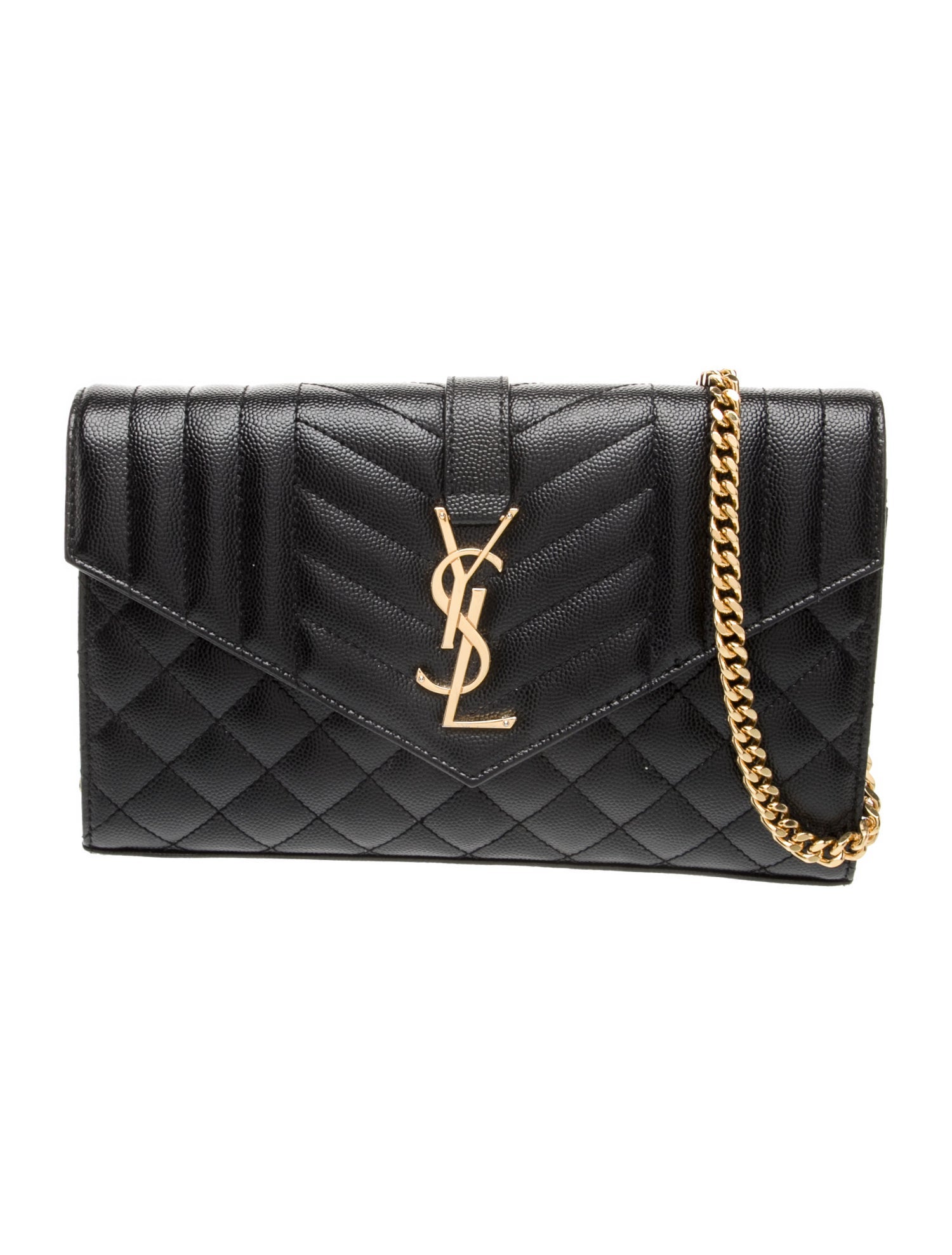 Saint Laurent Leather Triquilt Envelope Wallet on Chain