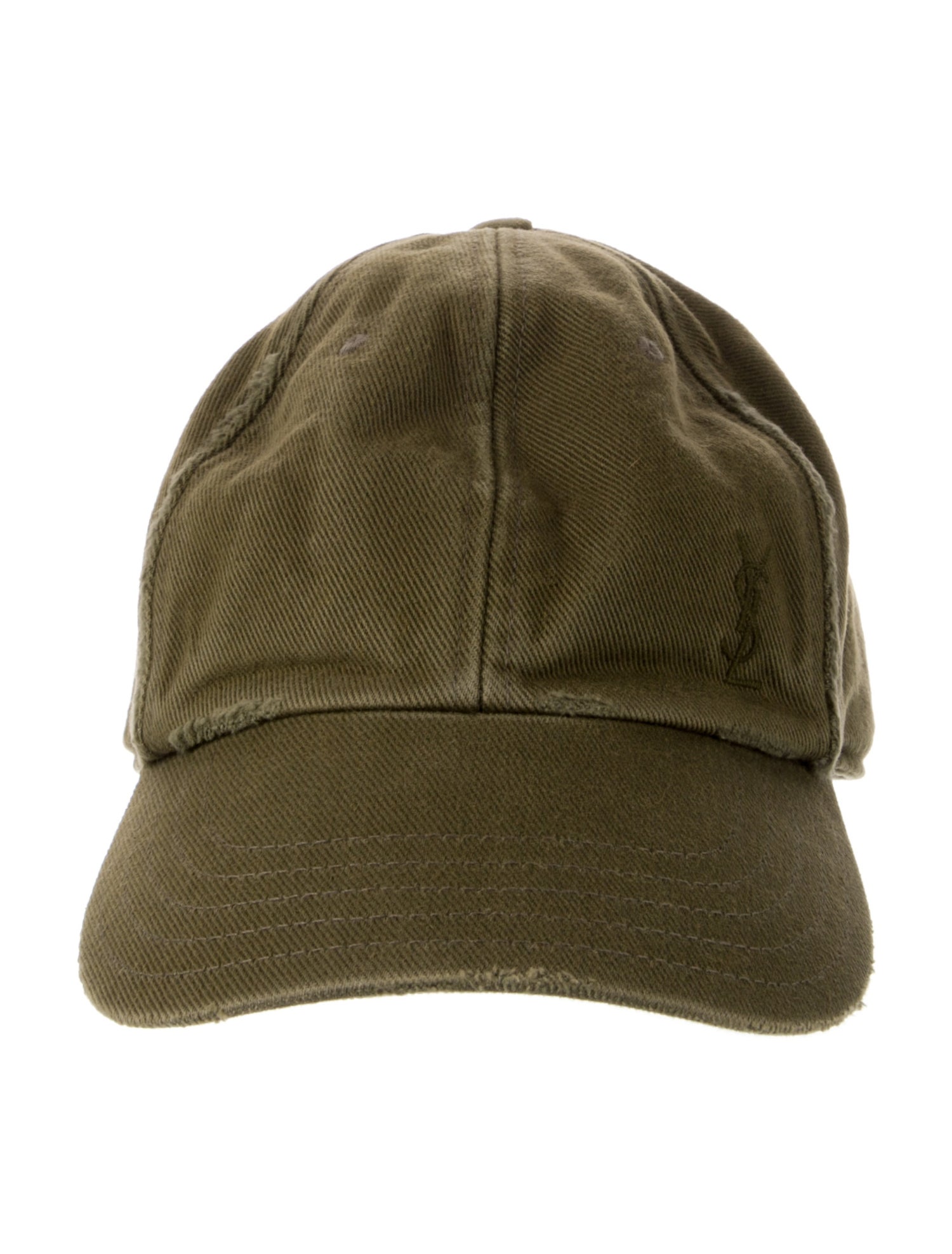 Saint Laurent Cotton Solid Baseball Cap With Distressed Accents